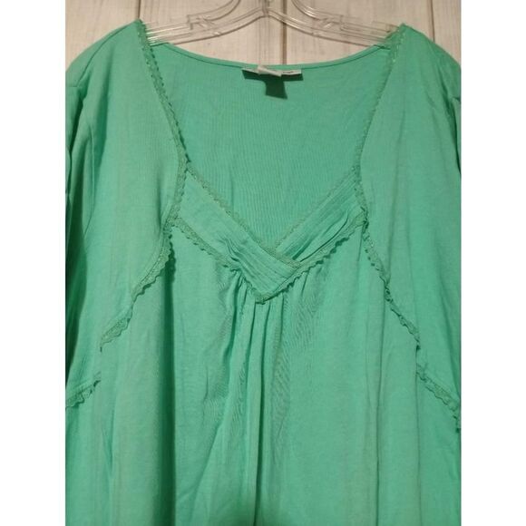 2 For 30 Roaman's Shirt Ladies 4x‎ Green Lace Detail Short Sleeve V-Neck - Picture 3 of 6